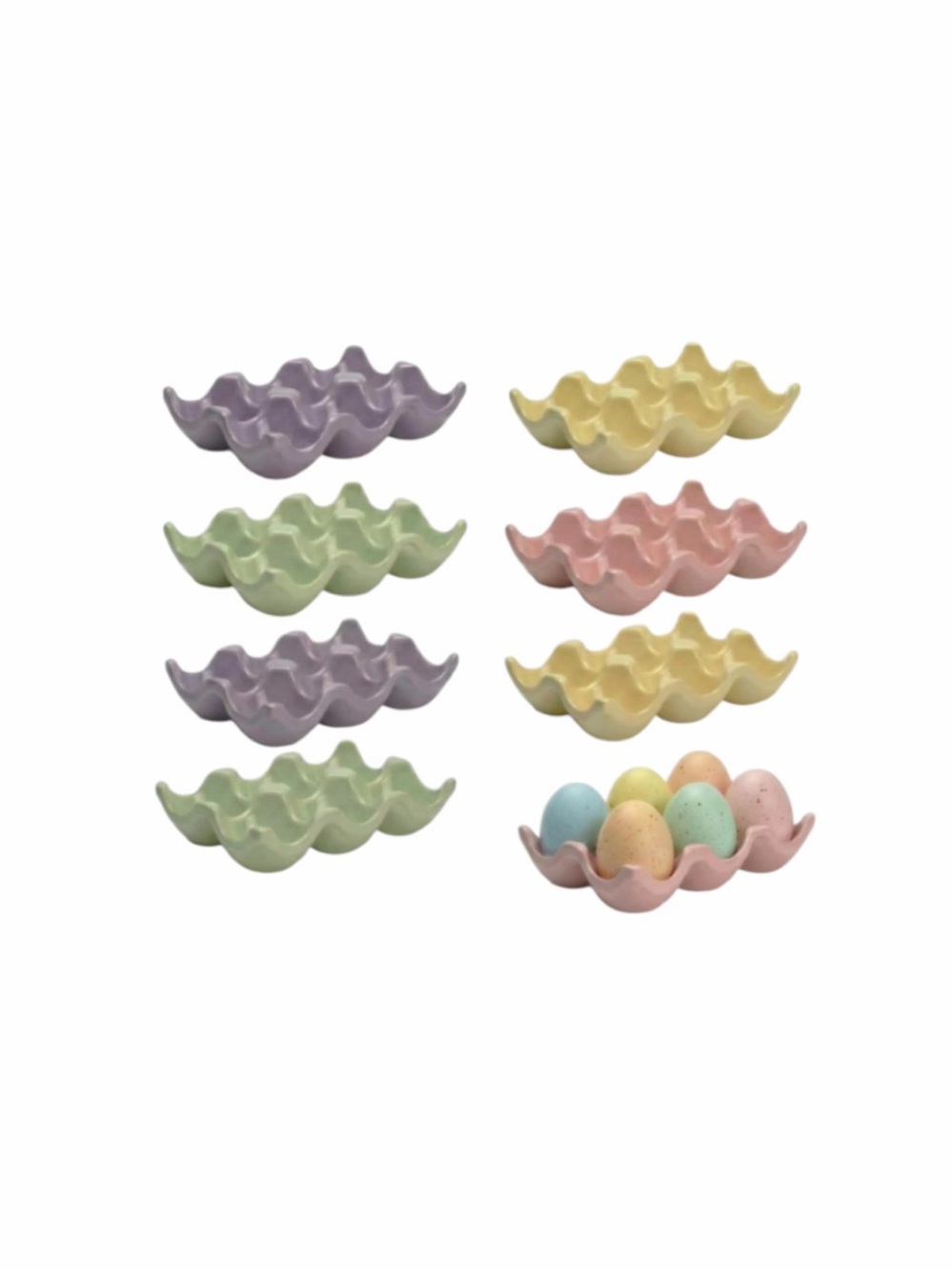 8 Pack Ceramic Egg Holders 6 Cups, Porcelain Kitchen Fridge Tray